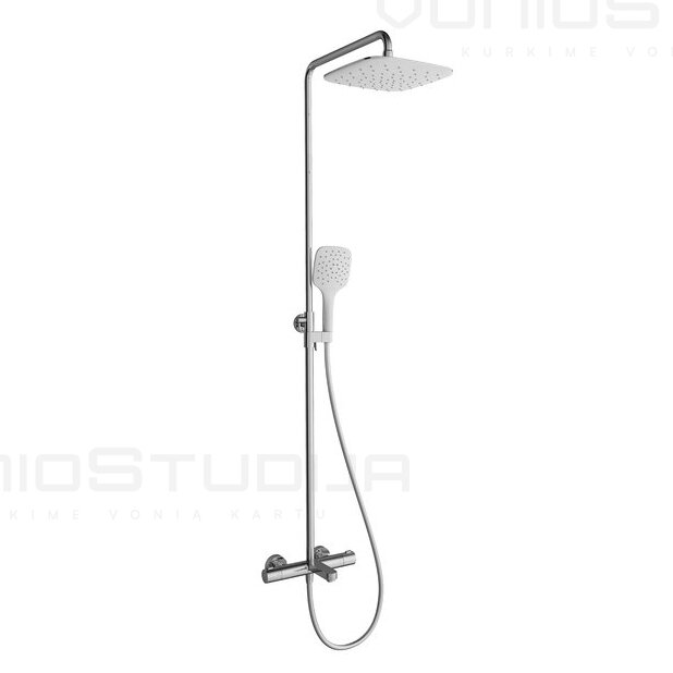 Ravak Termo 300 termostatinė virštinkinė dušo/vonios sistema su dušo galva 250x250, chromas/balta