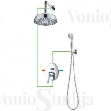 Retro stiliaus potinkinė dušo sistema su stacionaria galva ir rankiniu dušu