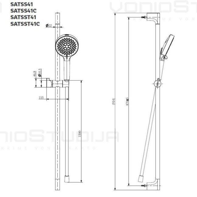 SAT SATSS41C dušo stovas 914 mm bendras ilgis, juodos matinės spalvos 1 SAT SATSS41C dušo stovas 914 mm bendras ilgis, juodos matinės spalvos 1