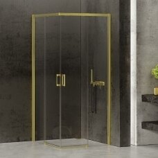Aukso spalvos dušo kabina PRIME skaidriu stiklu 100x100cm