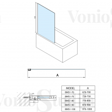 Stabili vonios sienelė MODULAR 700x1500mm, skaidrus stiklas