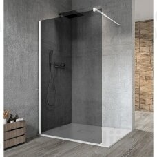 Juodo skaidraus stiklo dušo sienelė VARIO Baltais matiniais profiliais 1300mm