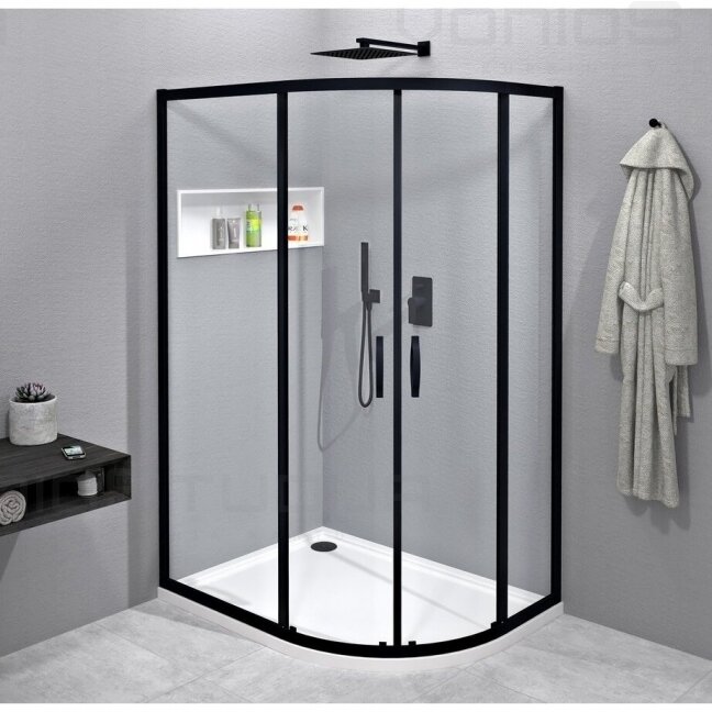 Skaidraus stiklo dušo kabina GELCO SIGMA SIMPLY BLACK juodos matinės spalvos korpuso dalys 1200x900mm