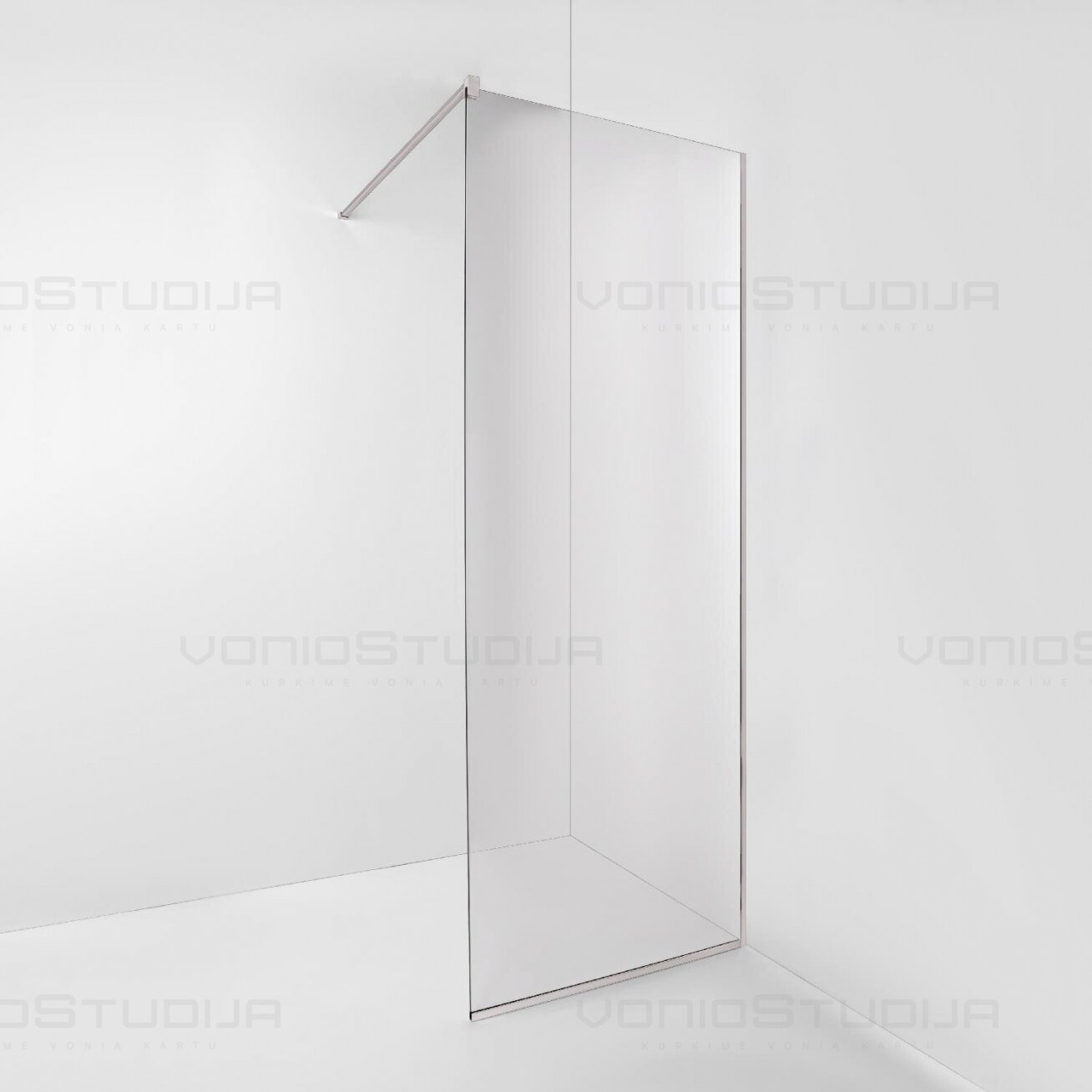 Šlifuoto nikelio spalvos dušo sienelė MERE BRUSHED NICKEL 100x200cm