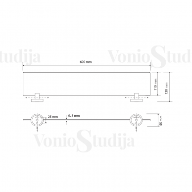 Sapho X-SQUARE Stiklinė lentynėlė 60cm ilgio 1