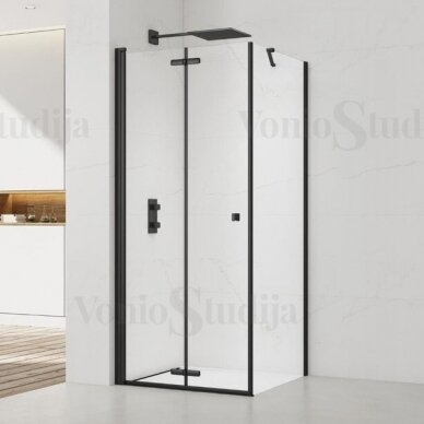 Sulankstomų durų dušo kabina SAT SATSK90S90C juodos matinės spalvos 90x90cm 1
