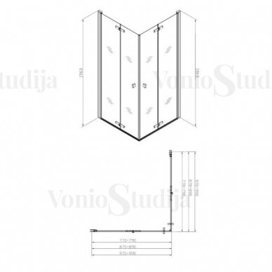 Sulankstomų durų dušo kabina SAT SK juodos matinės spalvos 90x100cm 6