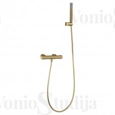 Termostatinis dušo maišytuvas Imex Monza su dušo komplektu PVD braižyto aukso spalvos