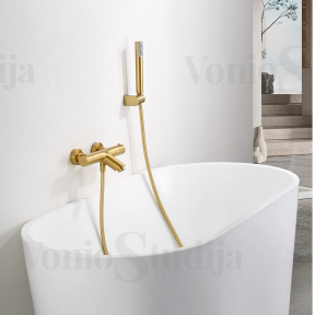 Termostatinis vonios maišytuvas Imex Monza su dušo komplektu braižyto aukso spalvos