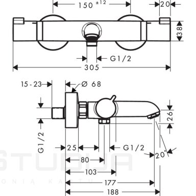 Baltas termostatinis vonios maišytuvas Hansgrohe Ecostat Comfort Baltas termostatinis vonios maišytuvas Hansgrohe Ecostat Comfort