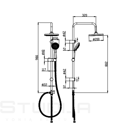 DEMM dušo stovo su lietaus galva ir termostatinio maišytuvo GROHE Grohtherm 800 komplektas 4 DEMM dušo stovo su lietaus galva ir termostatinio maišytuvo GROHE Grohtherm 800 komplektas 4