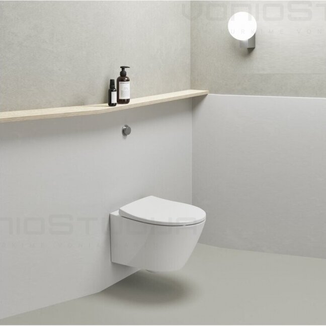TECEbase klozeto rėmas su chromo spalvos vandens nuleidimo plokštele ir GSI Modo pakabinamas klozetas su SWIRLFLUSH® nuplovimo sistema 1