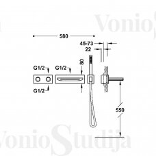 Tres B-SYSTEM termostatinė vonios potinkinė sistema su kriokliu, chromo spalvos