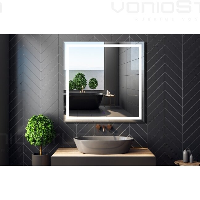 Veidrodis su led apšvietimu RIO 80x80x2,5cm su kilimėliu nuo rasojimo 1