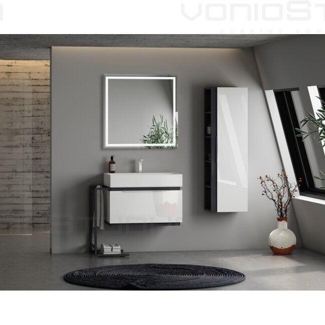 Veidrodis su led apšvietimu RIO 80x80x2,5cm su kilimėliu nuo rasojimo 2