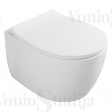 Villeroy & Boch Viconnect WC potinkinis rėmas su juodos spalvos klavišu ir Pakabinamas klozetas Sentimenti Rimless 36x51cm, su slim lėtaeigiu dangčiu