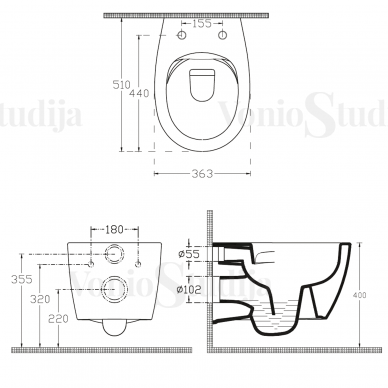 Villeroy & Boch Viconnect WC potinkinis rėmas su chromo spalvos klavišu ir Pakabinamas klozetas Sentimenti Rimless 36x51cm, su slim lėtaeigiu dangčiu 6