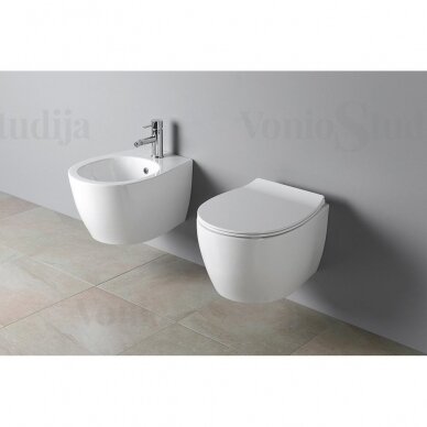 Villeroy & Boch Viconnect WC potinkinis rėmas su baltos spalvos klavišu ir Pakabinamas klozetas Sentimenti Rimless 36x51cm, su slim lėtaeigiu dangčiu 3