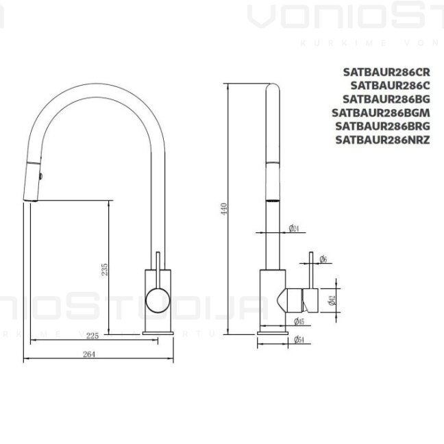 Virtuvinis maišytuvas su ištraukiamu dušiuku SAT Aurum SATBAUR286BG braižyto aukso spalvos 4 Virtuvinis maišytuvas su ištraukiamu dušiuku SAT Aurum SATBAUR286BG braižyto aukso spalvos 4