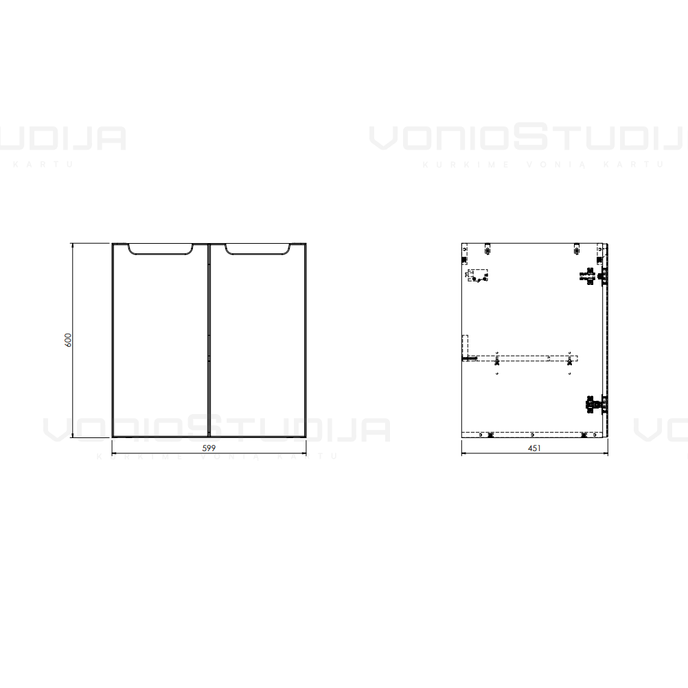 Vonios spintelė pastatomam praustuvui Stilla 60x60x45 cm baltos /  juodos medienos spalvos 2