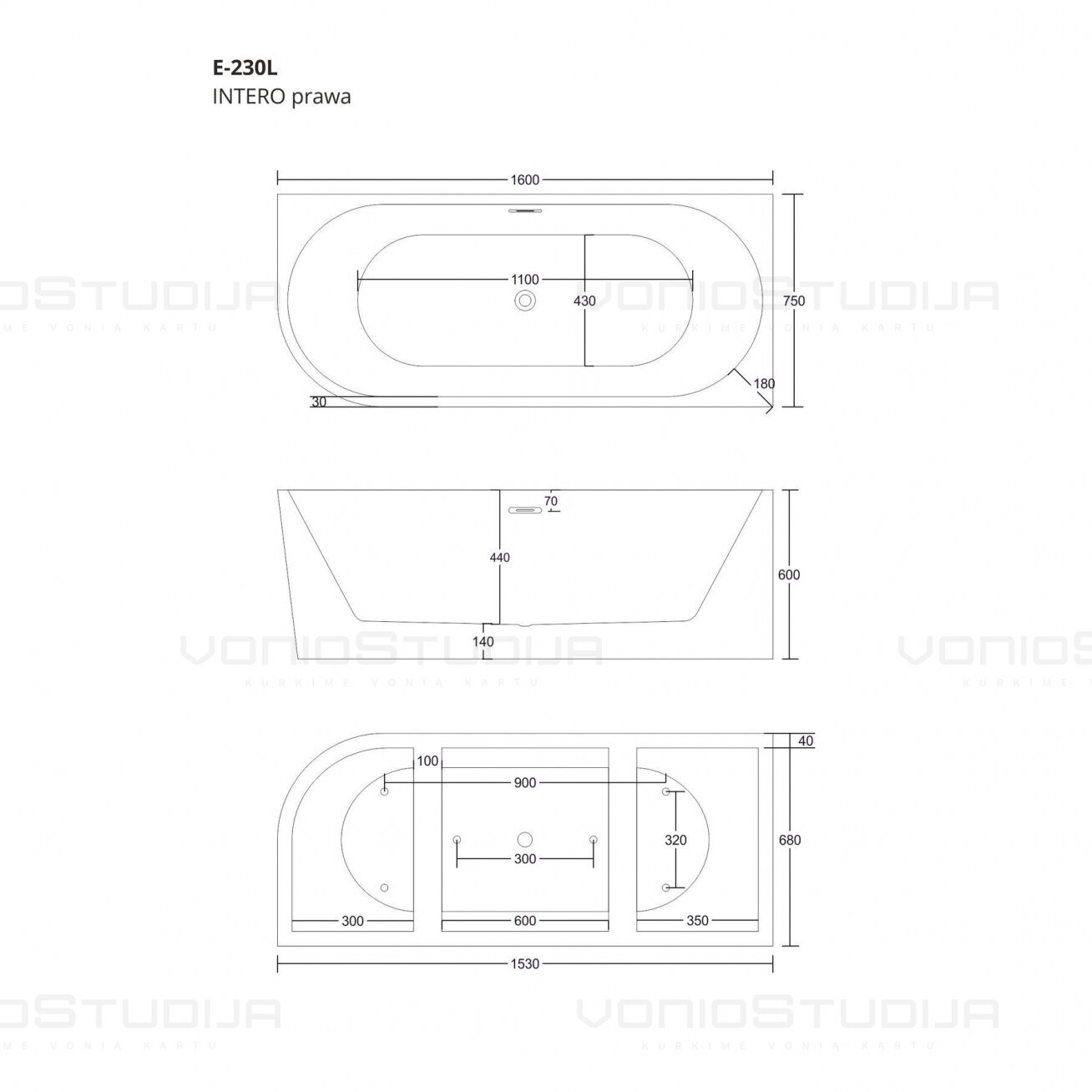 Vonia Corsan INTERO E230L 160cm dešininė 5