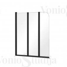 Vonios sienelė BESCO PRIME BLACK NEW 3 PNPB-3S, 120x140 cm skaidraus stiklo juodos spalvos profiliais