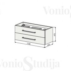 Vonios spintelė  su dviems pastatomiems praustuvams Cube 120x53x46 cm Velingtono ąžuolo spalvos