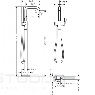 Hansgrohe vonios maišytuvas iš grindų Tecturis S 73440670 juodos matinės spalvos