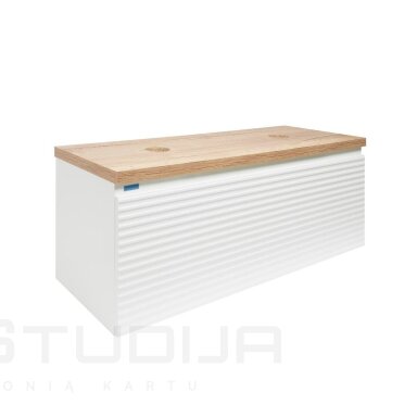 Vonios spintelė Savona 118x43x44,8 cm pastatomiems praustuvams baltos/ąžuolo spalvos Vonios spintelė Savona 118x43x44,8 cm pastatomiems praustuvams baltos/ąžuolo spalvos