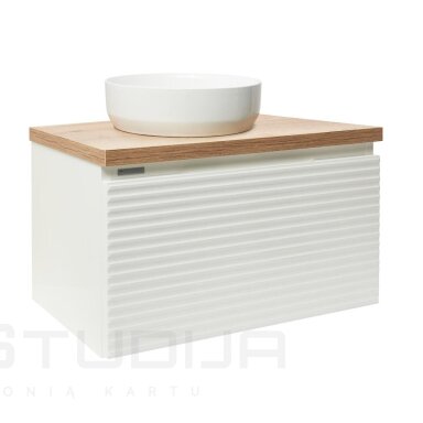 Vonios spintelė Savona 98x43x44,8 cm pastatomam praustuvui baltos/ąžuolo spalvos Vonios spintelė Savona 98x43x44,8 cm pastatomam praustuvui baltos/ąžuolo spalvos