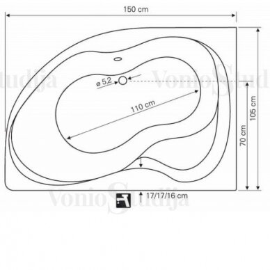 Vonia CIDLINA 150x105x45cm dešininė G3619 3