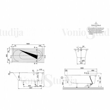 Vonia Villeroy & Boch Oberon 180x80cm su kojomis 2