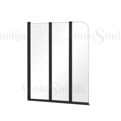 Vonios sienelė BESCO PRIME BLACK NEW 3 PNPB-3S, 120x140 cm skaidraus stiklo juodos spalvos profiliais