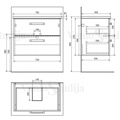 Vonios spintelė su praustuvu Aqualine Vega 72cm, platininio ąžuolo spalvos 3