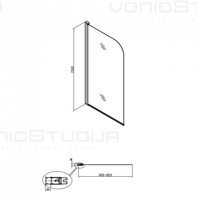 Vonios sienelė SAT 80cm pločio juodais profiliais 2 Vonios sienelė SAT 80cm pločio juodais profiliais 2
