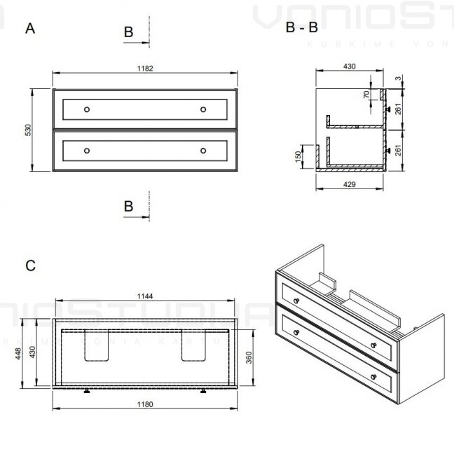 Vonios spintelė pastatomiems praustuvams Naturel Forli 120 cm pilkos matinės spalvos 4 Vonios spintelė pastatomiems praustuvams Naturel Forli 120 cm pilkos matinės spalvos 4