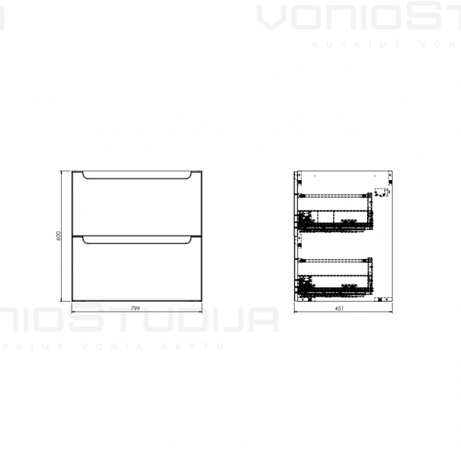 Vonios spintelė pastatomam praustuvui Stilla 80x60x45 cm baltos / juodos medžio spalvos 2 Vonios spintelė pastatomam praustuvui Stilla 80x60x45 cm baltos / juodos medžio spalvos 2