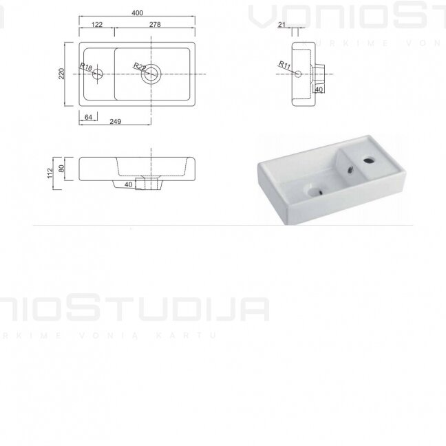 Vonios spintelė su keramikiniu praustuvu Aqualine ZOJA 51049A-02 6