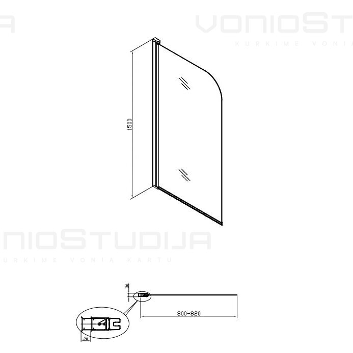 Vonios sienelė SAT 80cm pločio juodais profiliais 2